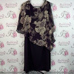 Laura dress flowy dual tone flowers drape Floral purple and Cream Women's Dress